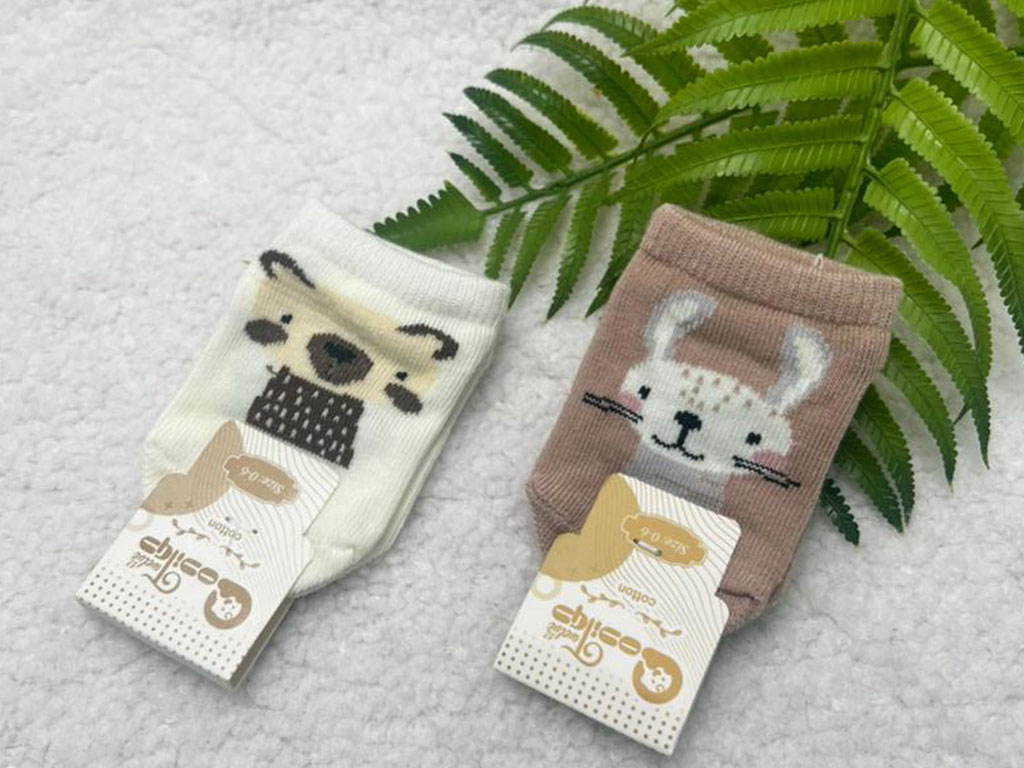 جوراب استپ دار نوزادی رنگی طرح حیوانات سایز 6-0 ماه