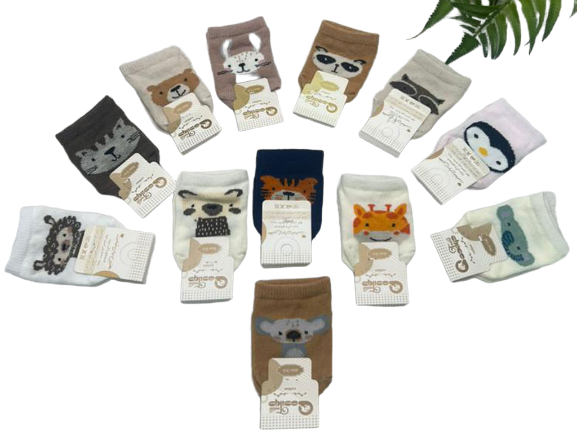 جوراب استپ دار نوزادی رنگی طرح حیوانات سایز 12-6 ماه