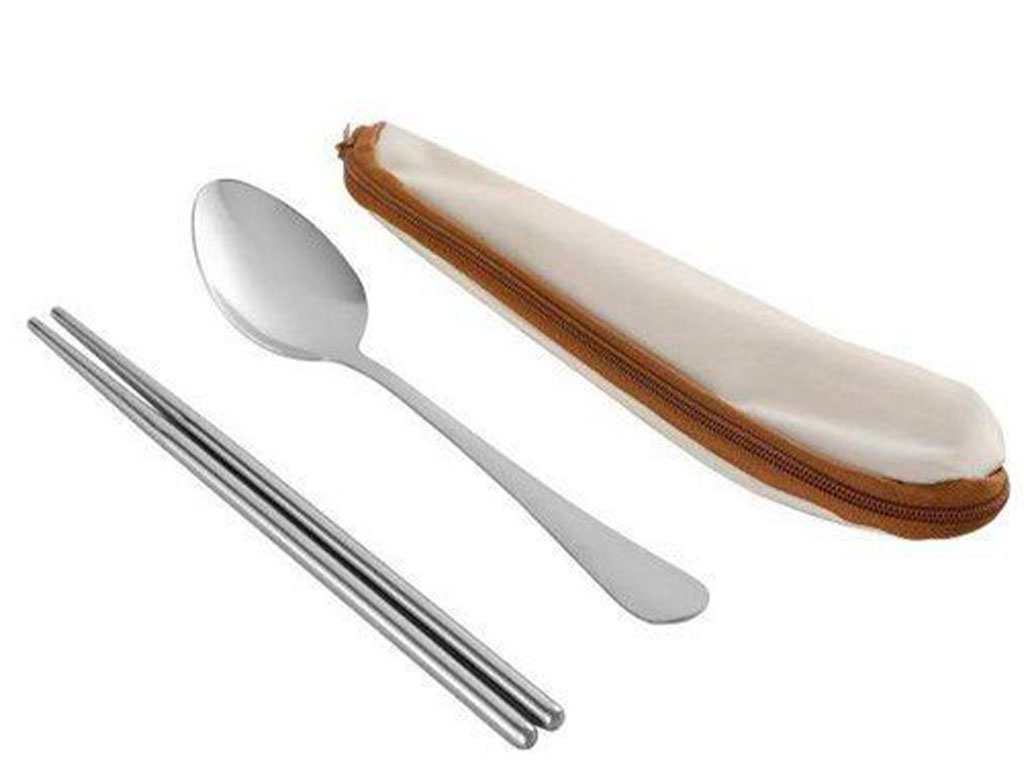 ظرف غذا داخل استیل دو قلو به همراه کیف عایق و قاشق و چاپ استیک