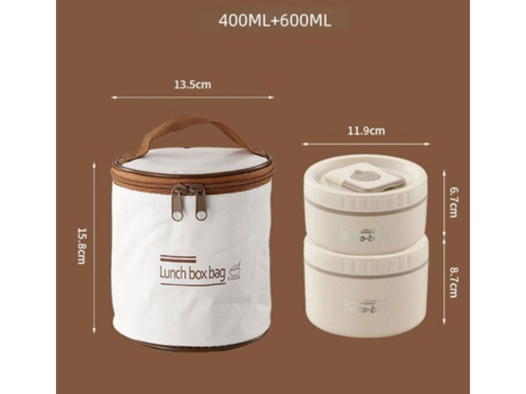 ظرف غذا داخل استیل دو قلو به همراه کیف عایق و قاشق و چاپ استیک