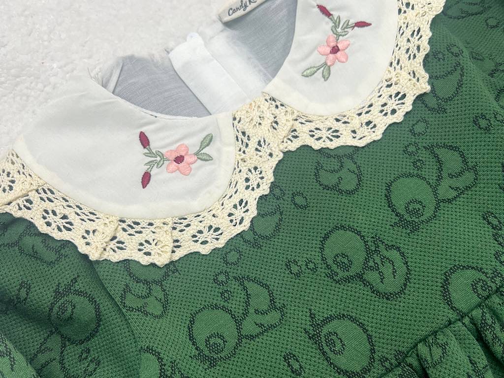 سارافون  دخترانه ژاکارد  یقه گلدوزی سبز