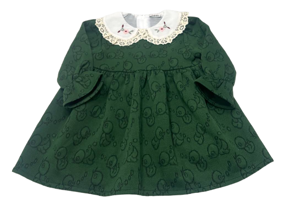 سارافون  دخترانه ژاکارد  یقه گلدوزی سبز