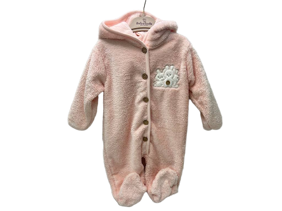 سرهمی کلاهدار و جورابدار نوزادی پولیشی  طرح خرگوش صورتی رنگ ب ب لینا   BEBELINNA