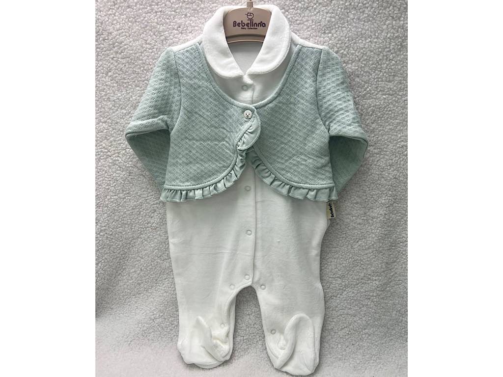 سرهمی جوراب و جلیقه دار مخمل نوزادی سبز و سفید رنگ  بب لینا BEBELINNA
