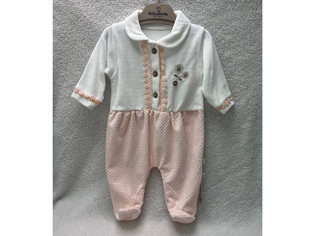 سرهمی جورابدار  مخمل گلدوزی  نوزادی  صورتی و  شیری رنگ  دخترانه  بب لینا BEBELINNA