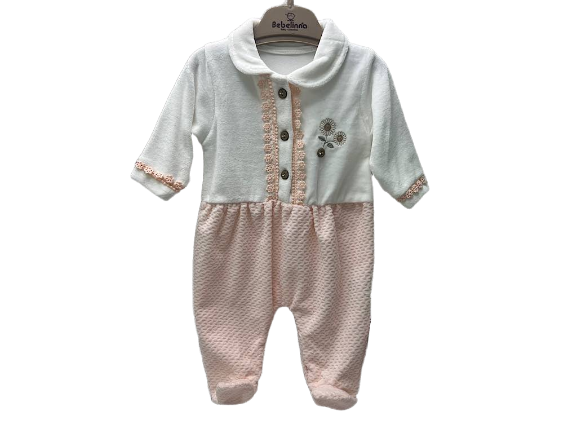 سرهمی جورابدار  مخمل گلدوزی  نوزادی  صورتی و  شیری رنگ  دخترانه  بب لینا BEBELINNA