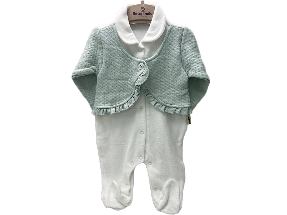 سرهمی جوراب و جلیقه دار مخمل نوزادی سبز و سفید رنگ  بب لینا BEBELINNA