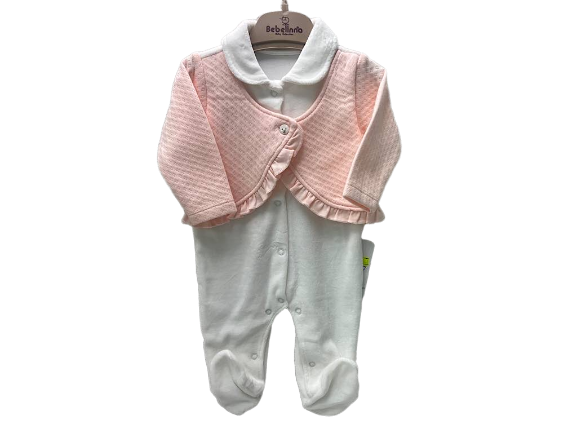 سرهمی جوراب و جلیقه دار مخمل نوزادی صورتی و سفید رنگ  بب لینا BEBELINNA