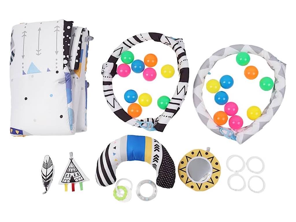 تشک بازی 3 کاره دارای جغجغه و توپ رنگی مدل خرگوش و حیوانات جنگل