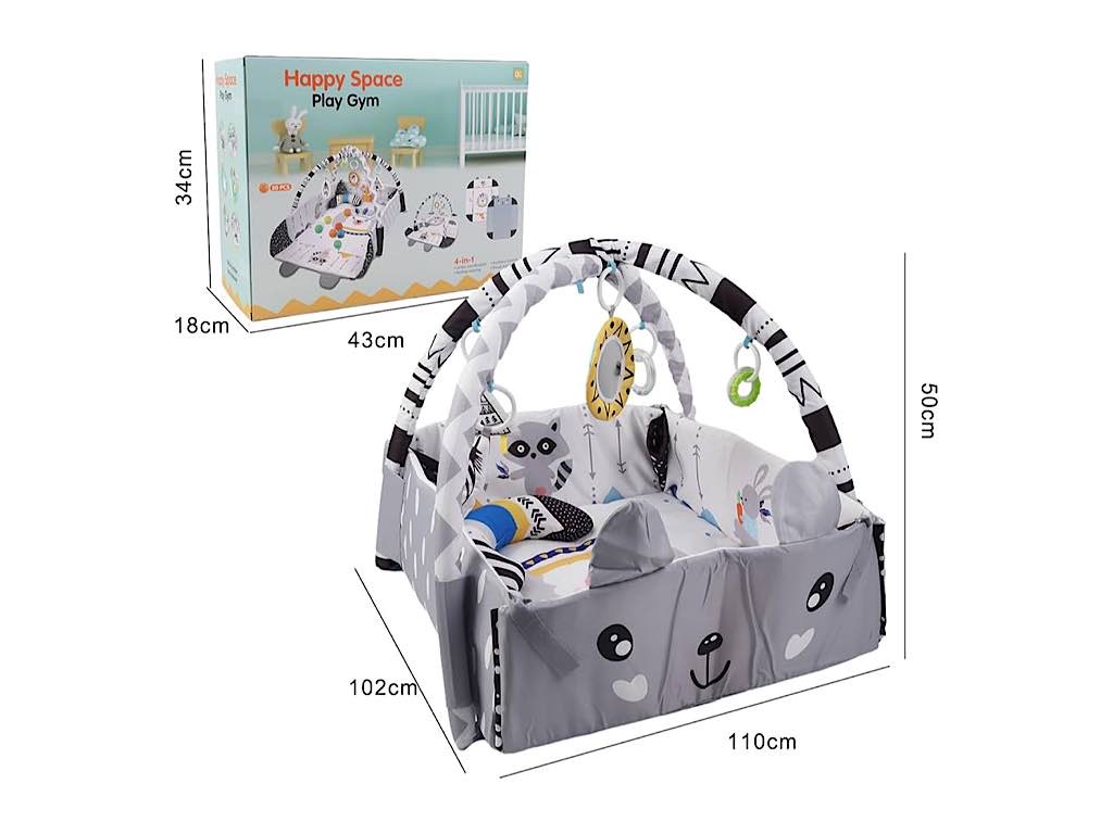 تشک بازی 3 کاره دارای جغجغه و توپ رنگی مدل خرگوش و حیوانات جنگل