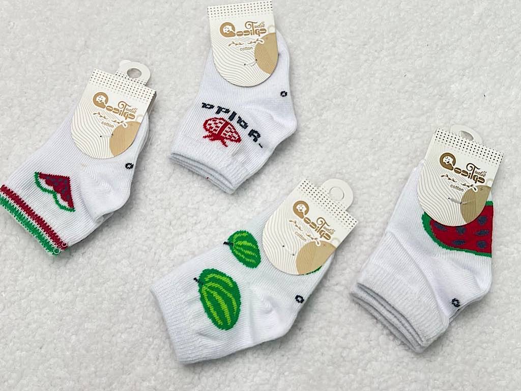 جوراب نیم ساق سفید طرح یلدا 12-6 ماه