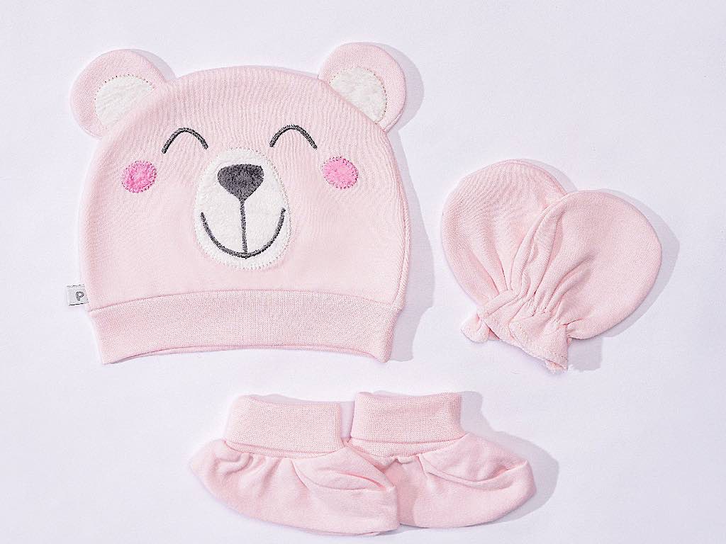 ست کلاه، دستکش و پاپوش نوزادی طرح خرس  پاپو papo