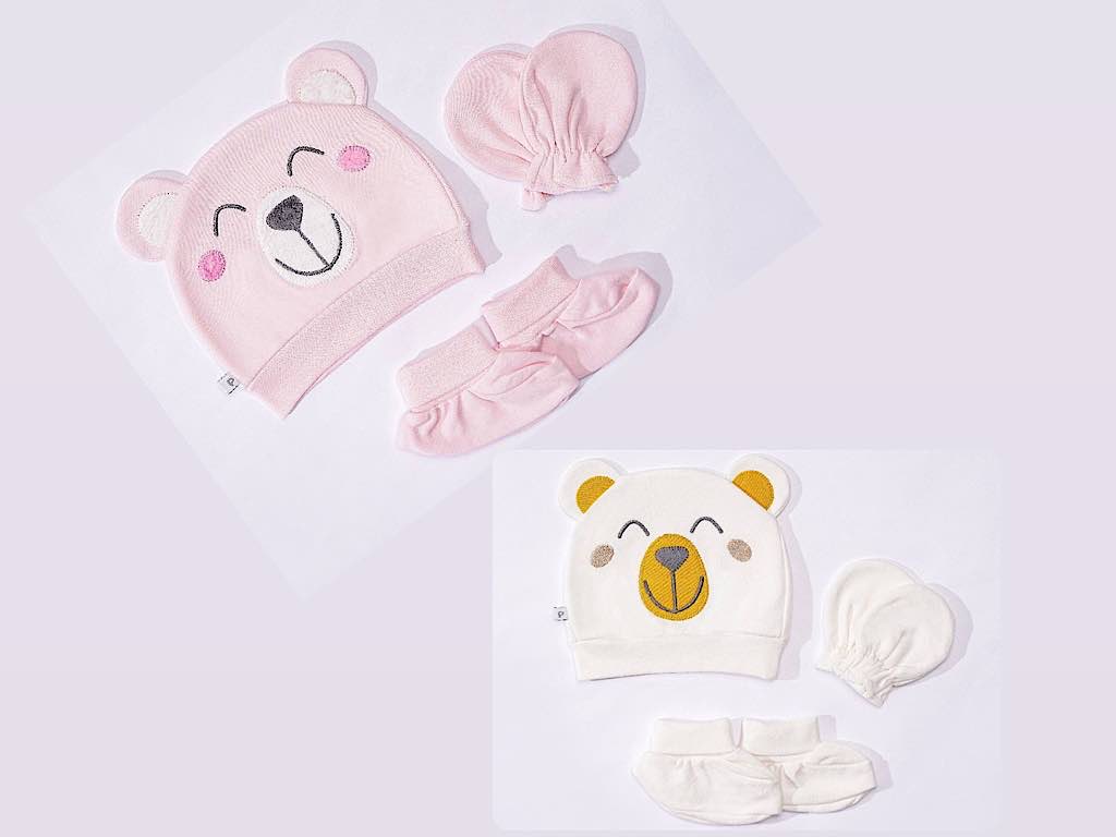 ست کلاه، دستکش و پاپوش نوزادی طرح خرس  پاپو papo