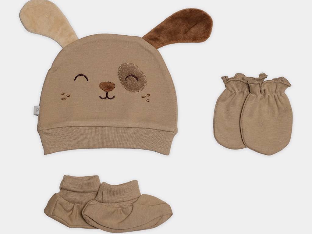 ست کلاه، دستکش و پاپوش نوزادی پسرانه طرح سگ پاپو papo