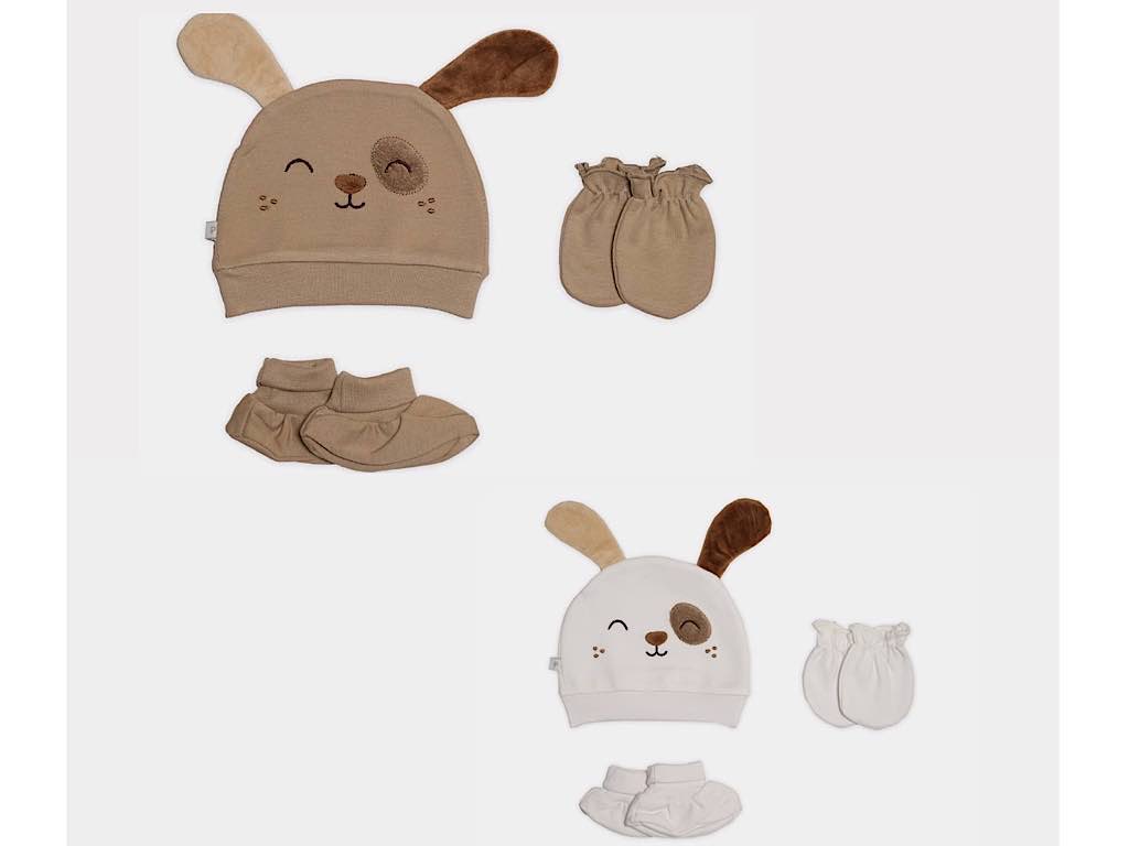 ست کلاه، دستکش و پاپوش نوزادی پسرانه طرح سگ پاپو papo