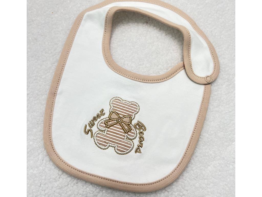 پیشبند نوزادی دخترانه رنگ شیری طرح سوئیت پاریز Pariz