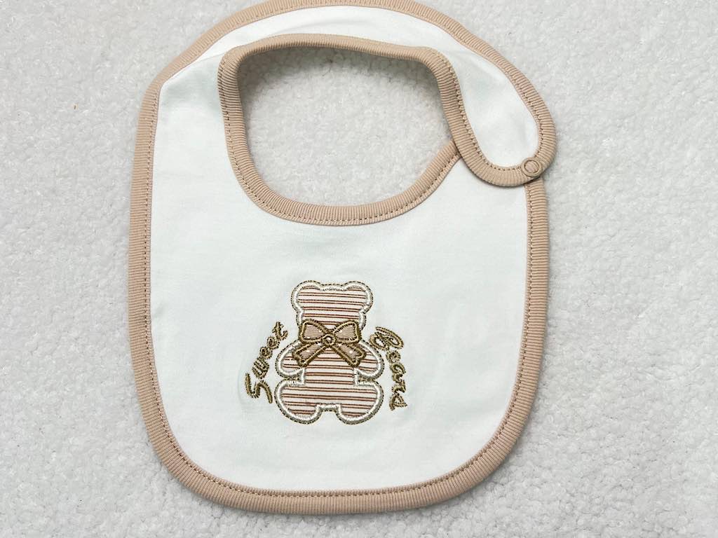 پیشبند نوزادی دخترانه رنگ شیری طرح سوئیت پاریز Pariz