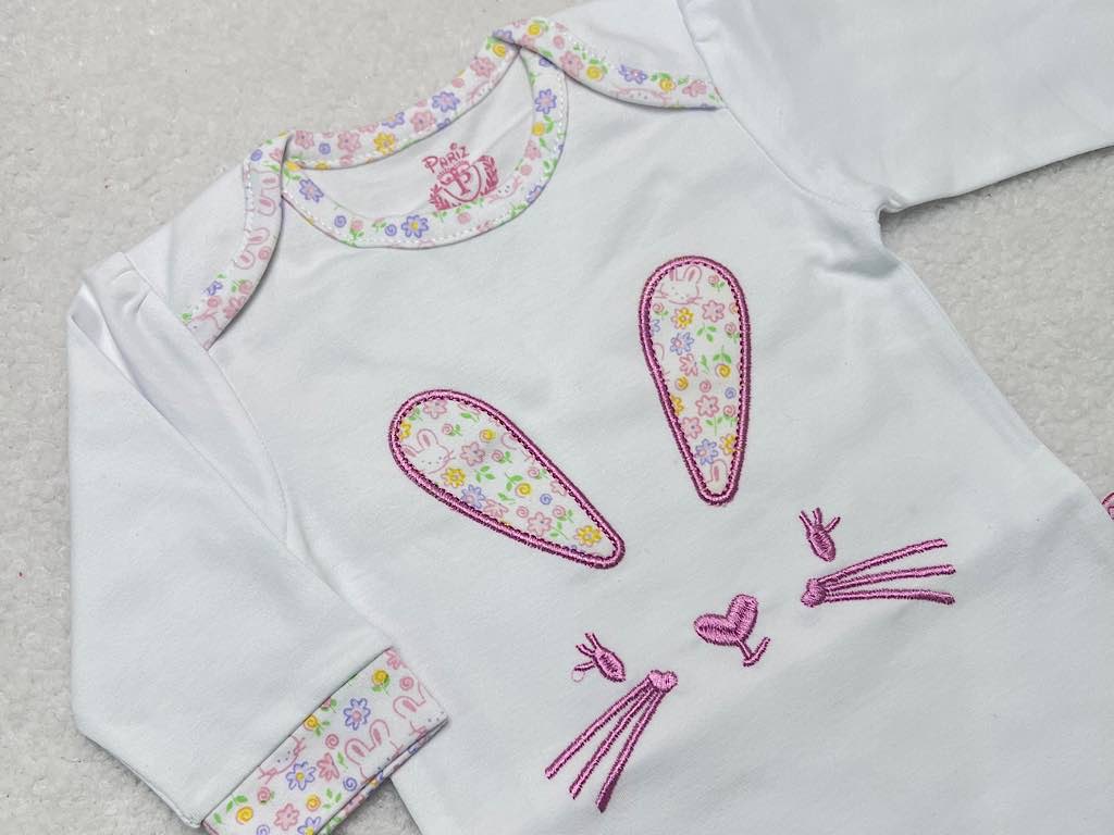 بادی آستین بلند نوزادی دخترانه مدل Happy bunny پاریز Pariz