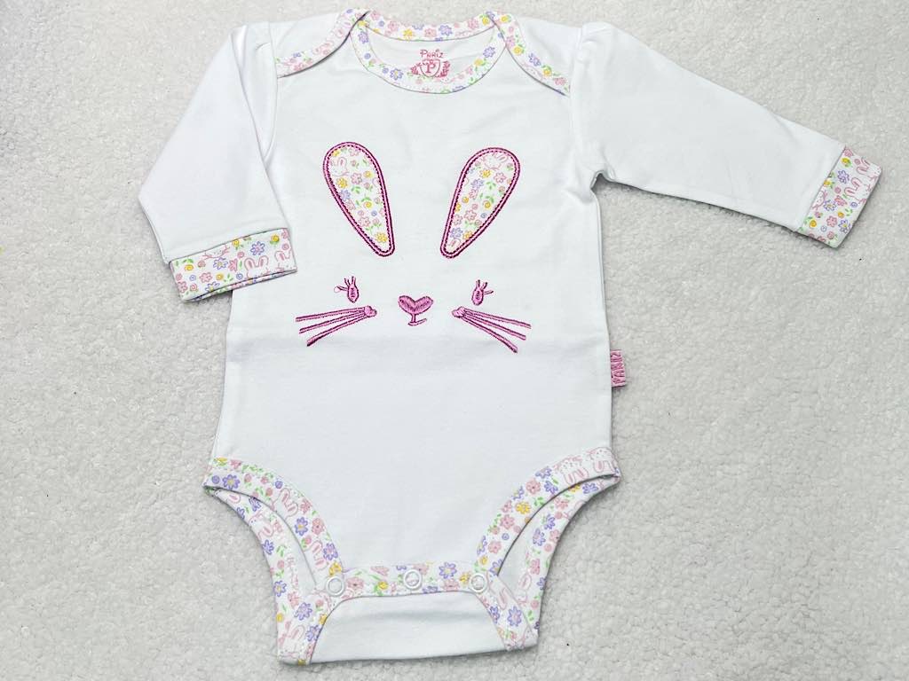 بادی آستین بلند نوزادی دخترانه مدل Happy bunny پاریز Pariz
