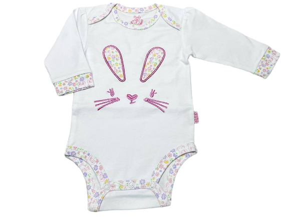 بادی آستین بلند نوزادی دخترانه مدل Happy bunny پاریز Pariz
