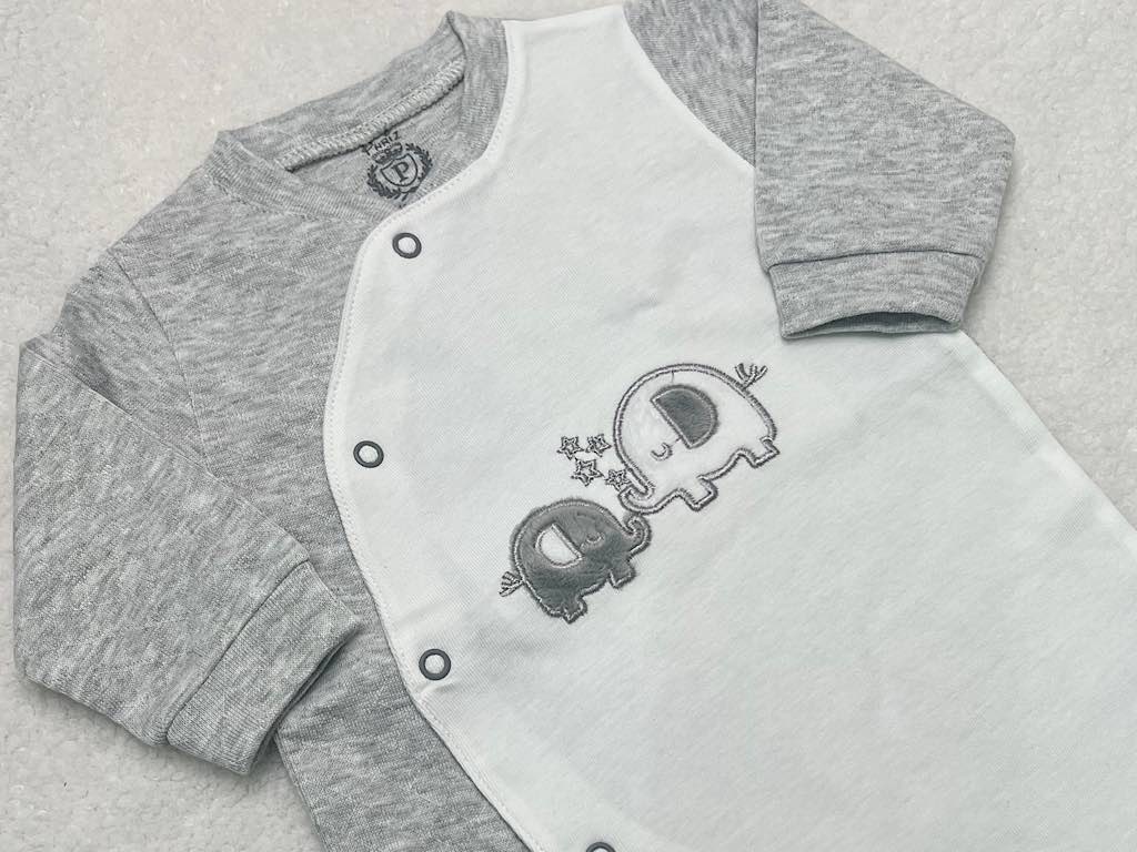 سرهمی نوزادی پسرانه خاکستری رنگ طرح الفنت پاریز Pariz