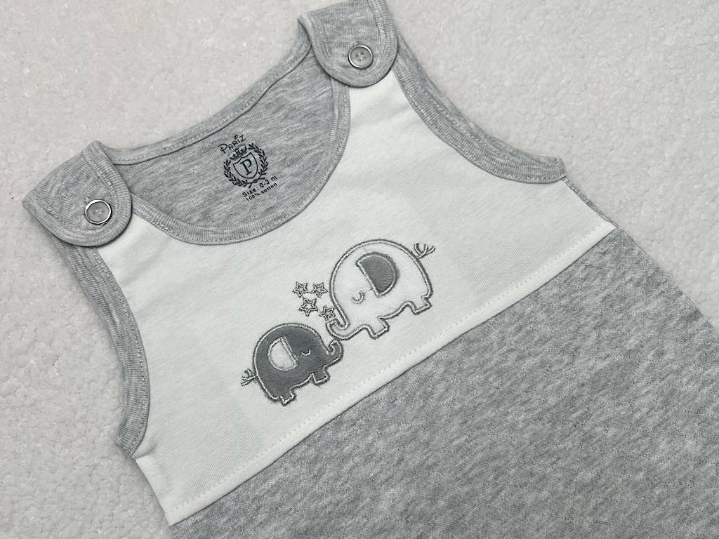 سرهمی رکابی  نوزادی پسرانه خاکستری رنگ طرح الفنت پاریز Pariz