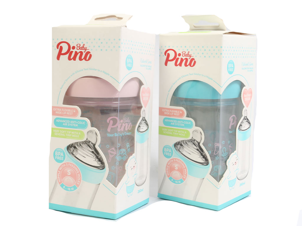 شیشه شیر آنتی کولیک نوزادی 18-6 ماه natural sense مدل s حجم 260 میلی لیتر پینو بیبی