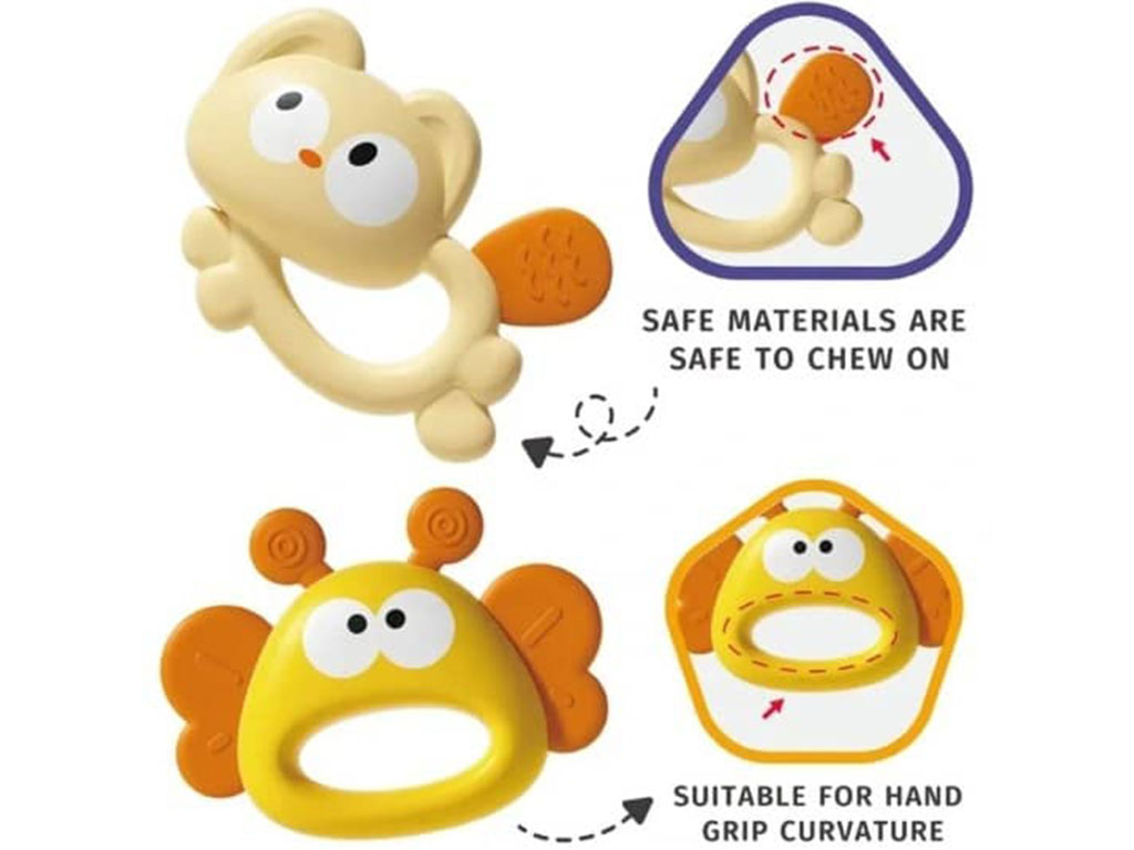 ست جغجغه و دندانگیر نوزادی 5 عددی طرح حیوانات