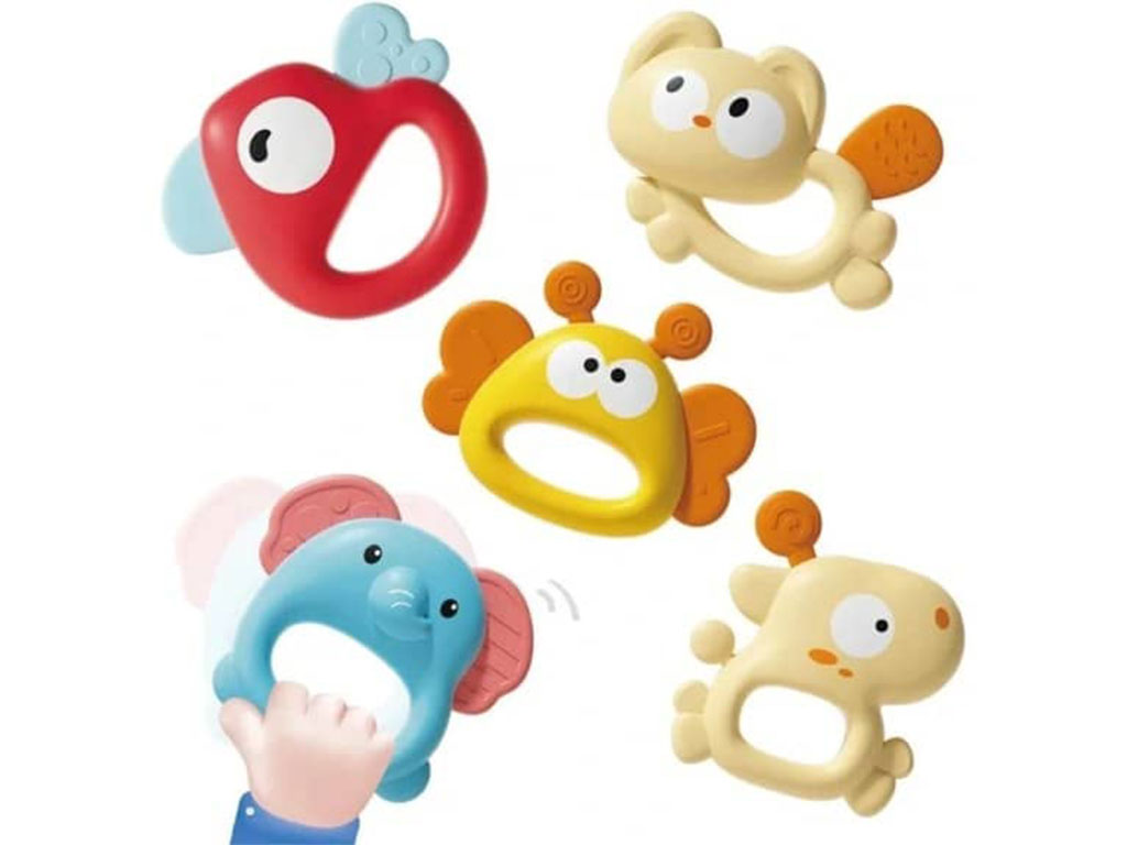 ست جغجغه و دندانگیر نوزادی 5 عددی طرح حیوانات