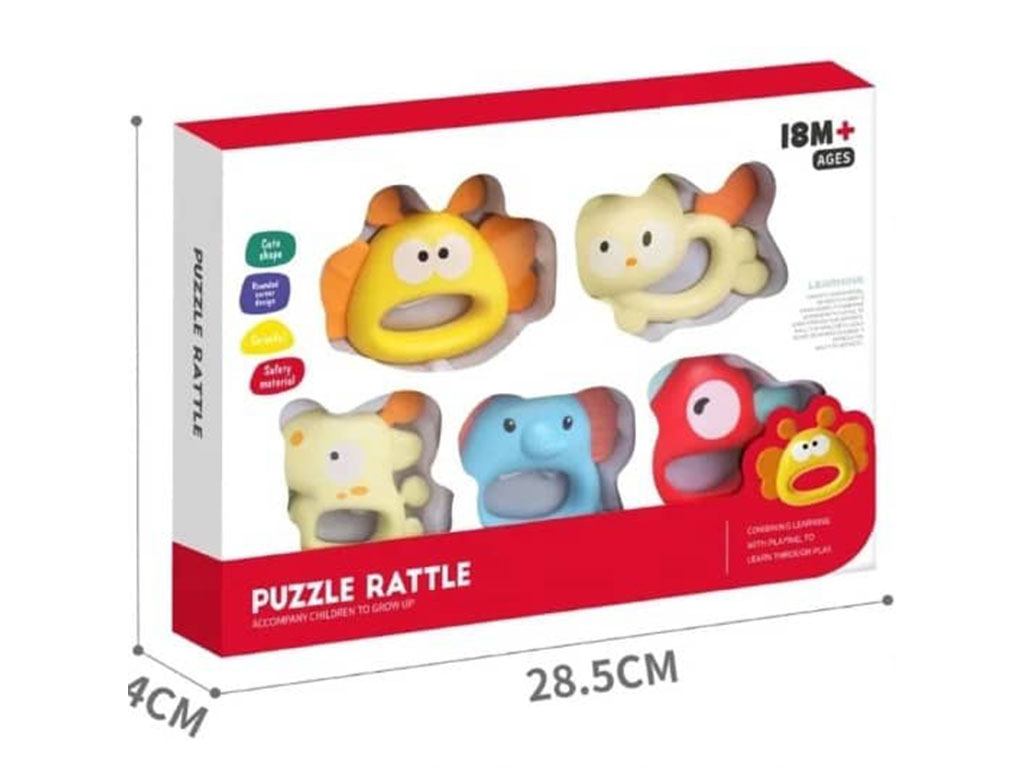 ست جغجغه و دندانگیر نوزادی 5 عددی طرح حیوانات