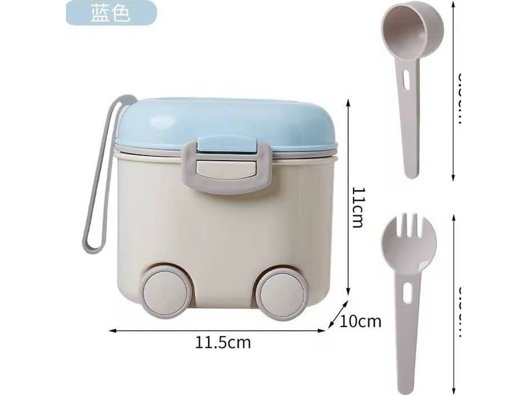 ظرف و انبار ذخیره شیر خشک نوزادی چرخ دار با پیمانه و چنگال