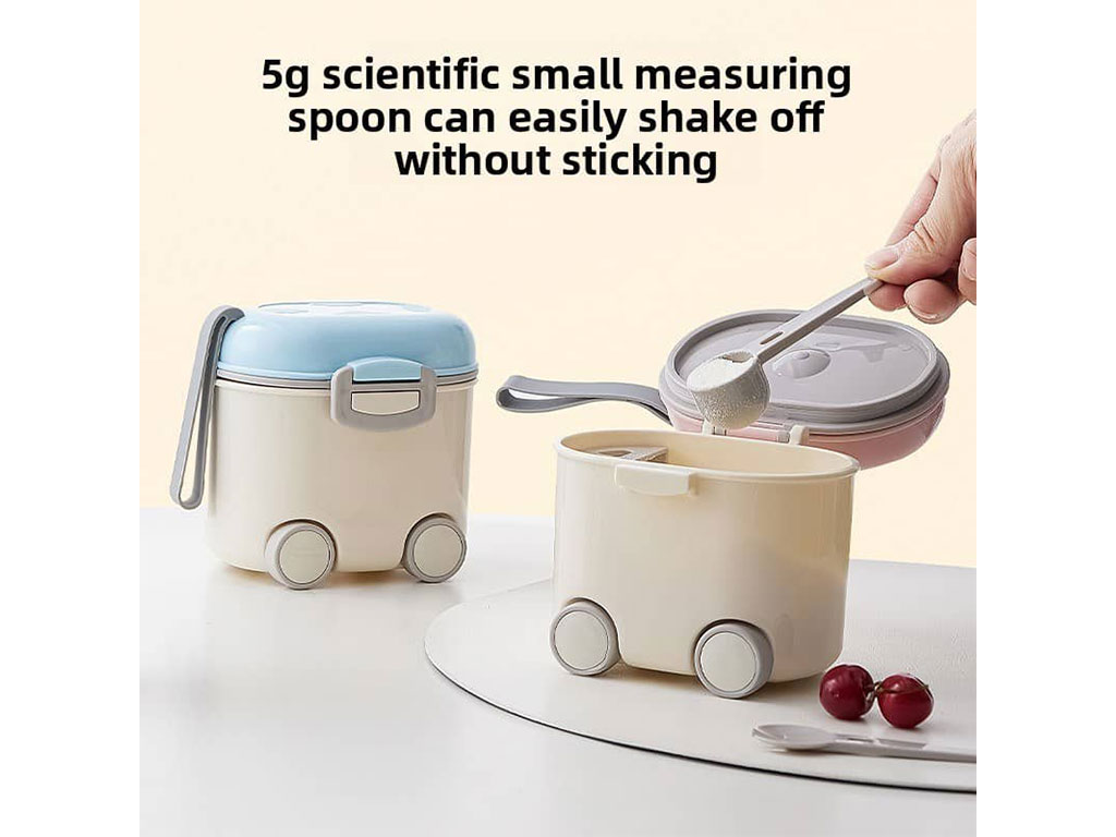 ظرف و انبار ذخیره شیر خشک نوزادی چرخ دار با پیمانه و چنگال