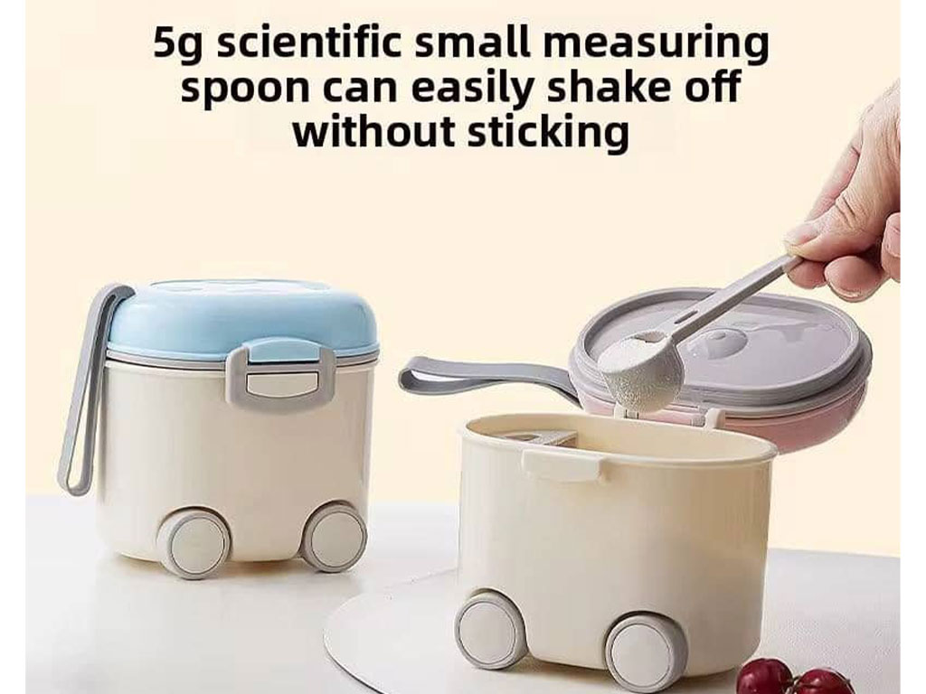 ظرف و انبار ذخیره شیر خشک نوزادی چرخ دار با پیمانه و چنگال