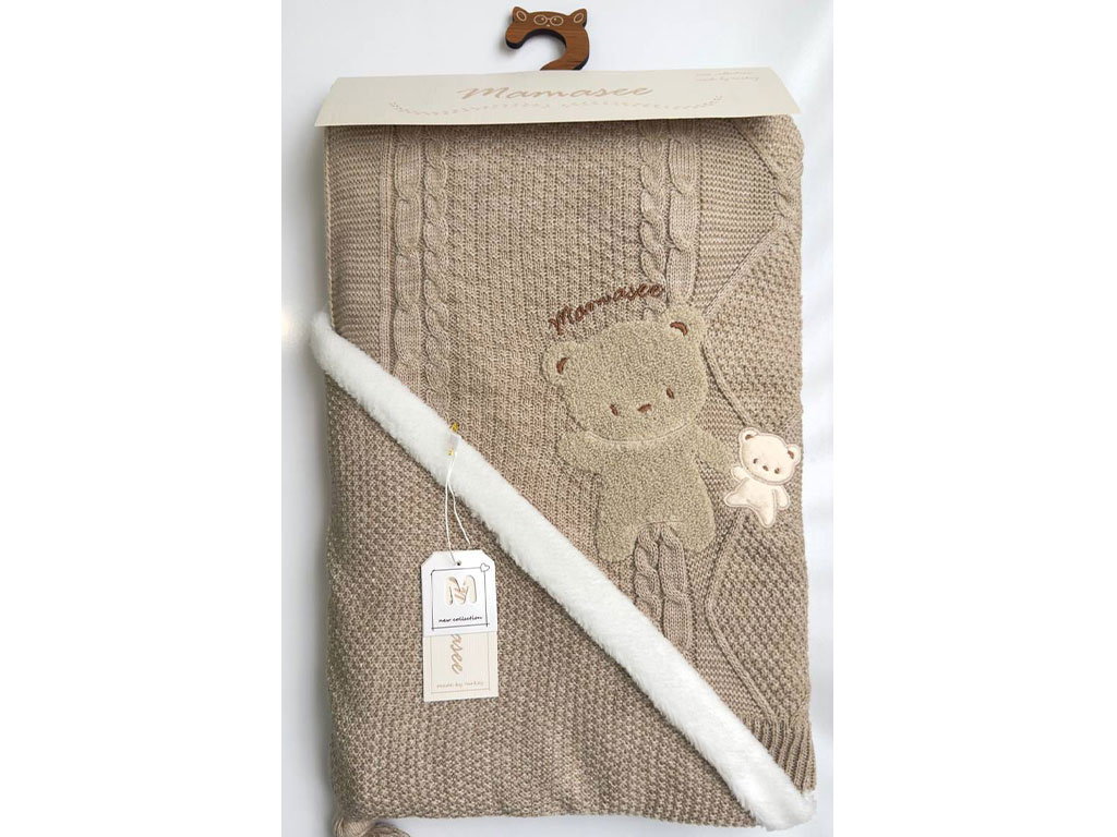 پتو دورپیچ کلاه دار بافت نوزادی طرح خرس تدی ماماسی Mama See