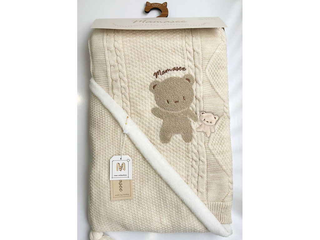 پتو دورپیچ کلاه دار بافت نوزادی طرح خرس تدی ماماسی Mama See