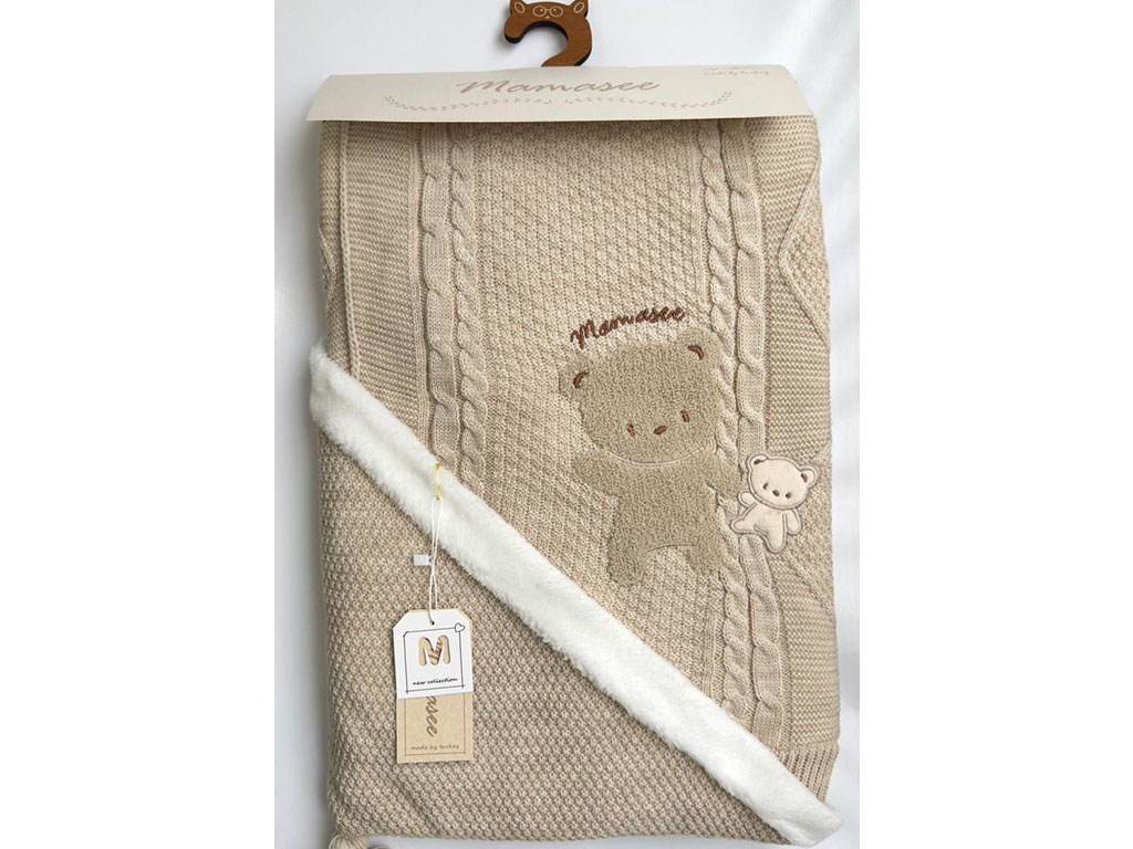 پتو دورپیچ کلاه دار بافت نوزادی طرح خرس تدی ماماسی Mama See