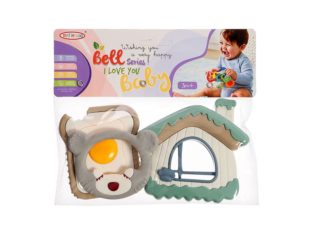 ست جغجغه و دندانگیر نوزادی 3 عددی طرح کلبه