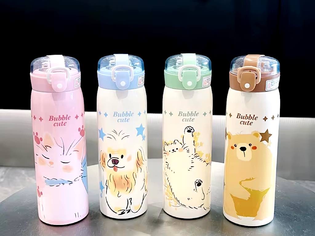 فلاسک استیل 500 میلی لیتر دکمه ای نی دار