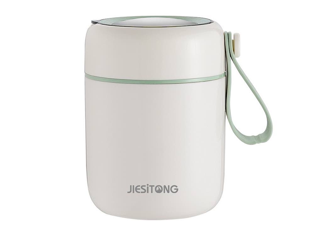 فلاسک و ظرف غذا استیل حجم 450 میلی لیتر با بند سیلیکونی و قاشق چنگالی تاشو