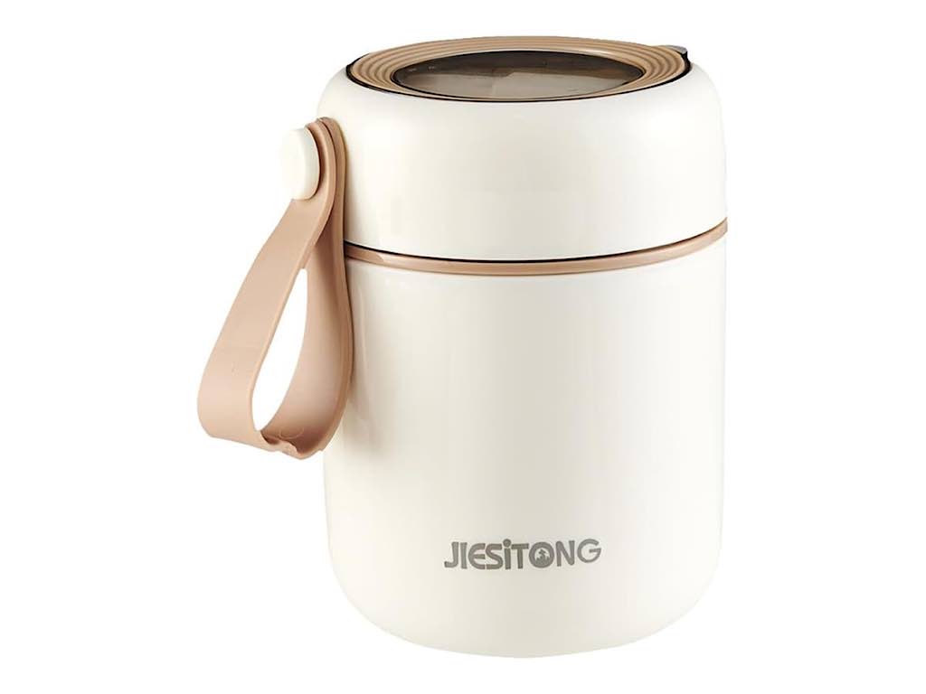 فلاسک و ظرف غذا استیل حجم 450 میلی لیتر با بند سیلیکونی و قاشق چنگالی تاشو