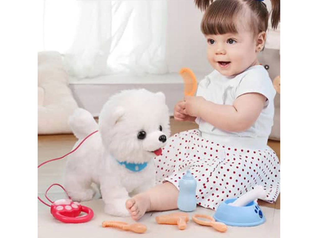 عروسک سگ با قلاده راه رونده صدا دار کنترلی