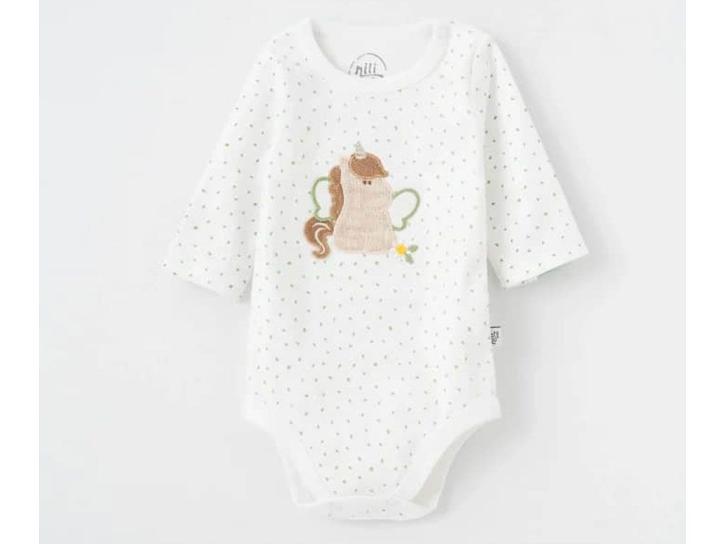 بادی آستین بلند نوزادی دخترانه طرح یونیکورن نیلی nili