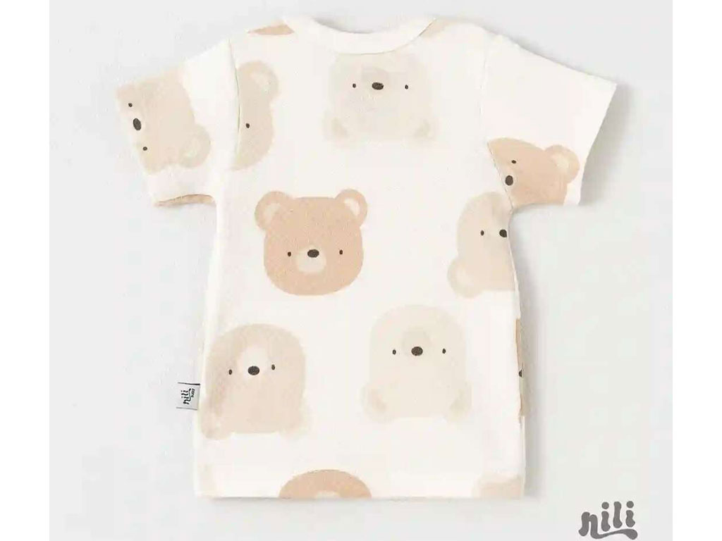 بلوز یقه گرد آستین کوتاه نوزادی طرح خرس کارامل نیلی nili