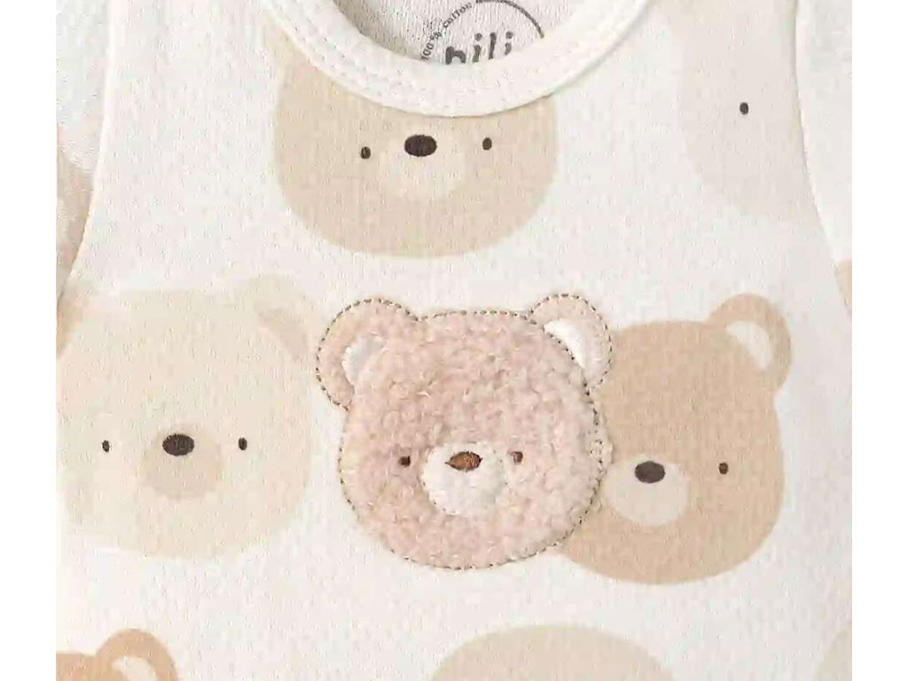 بلوز یقه گرد آستین کوتاه نوزادی طرح خرس کارامل نیلی nili