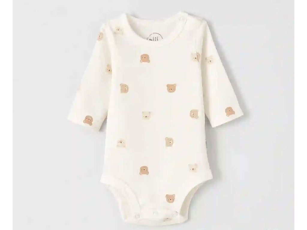 بادی آستین بلند نوزادی طرح خرس کارامل نیلی nili