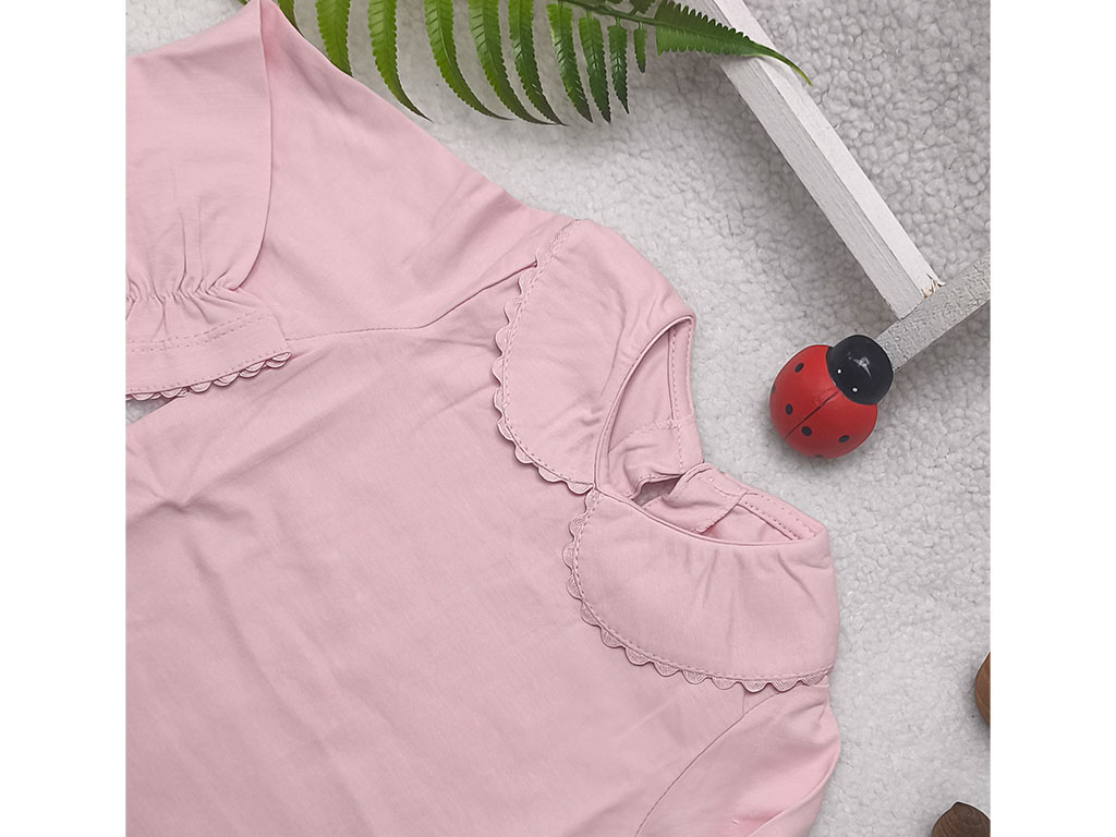 بادی آستین بلند نوزادی دخترانه رنگ صورتی یقه BB