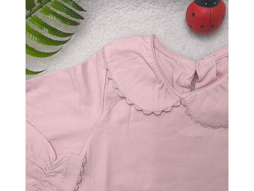 بادی آستین بلند نوزادی دخترانه رنگ صورتی یقه BB