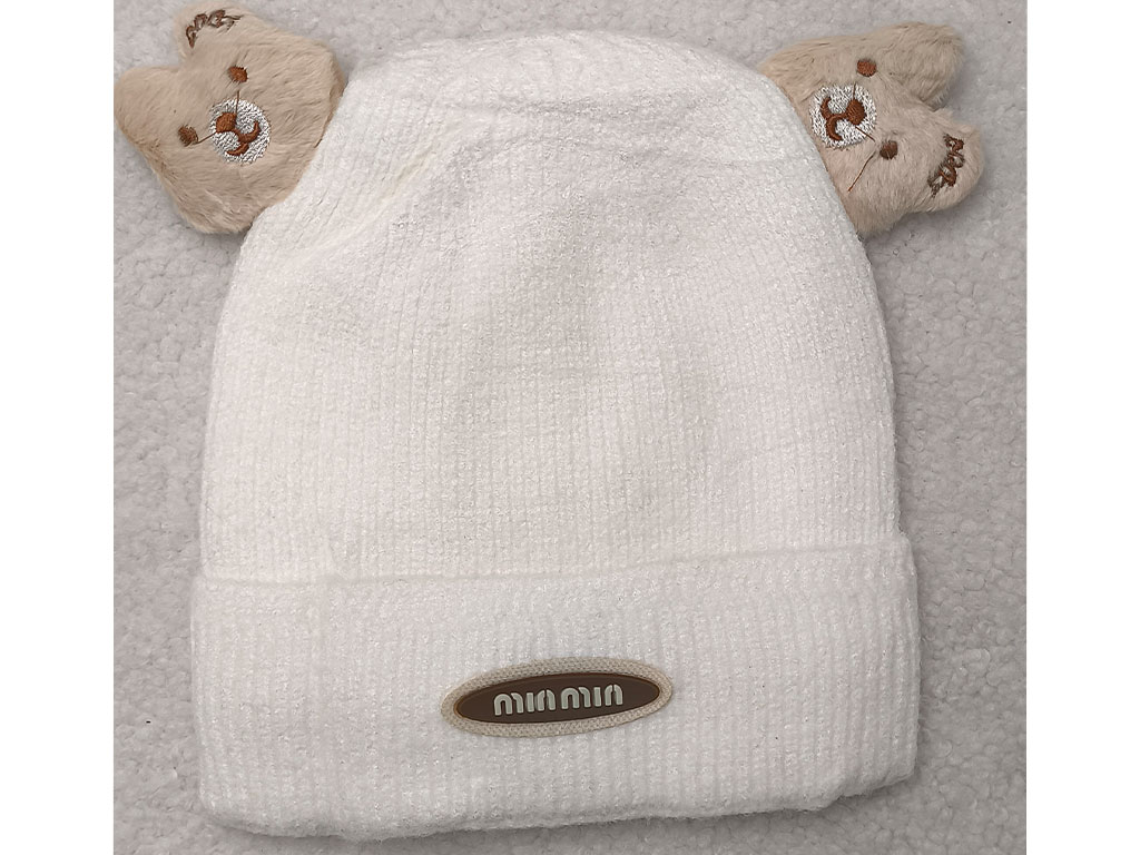 کلاه بافت لبه دوبل داخل آستر دار شاخ دار طرح خرس