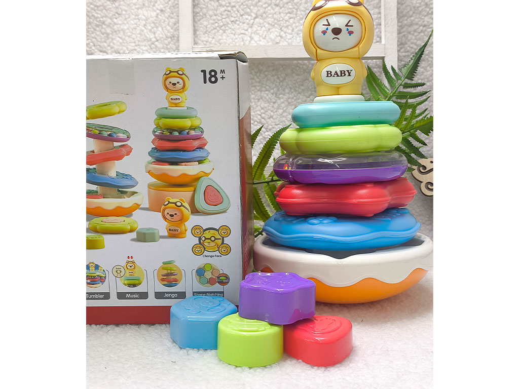 بازی فکری حلقه هوش (برج هوش) تعادلی و جغجغه ای موزیکال فیل خرس baby tumbler