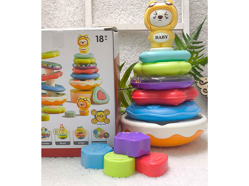 بازی فکری حلقه هوش (برج هوش) تعادلی و جغجغه ای موزیکال فیل خرس baby tumbler